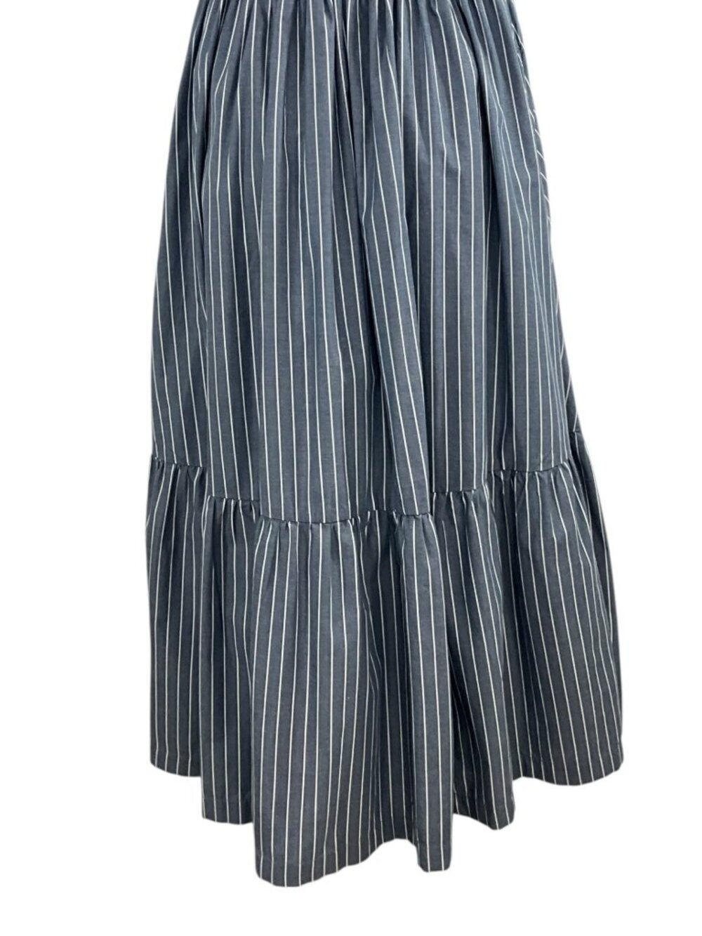 Abercrombie & Fitch Poplin Puff Sleeve Midi Dress M Blue Striped - Picture 14 of 16